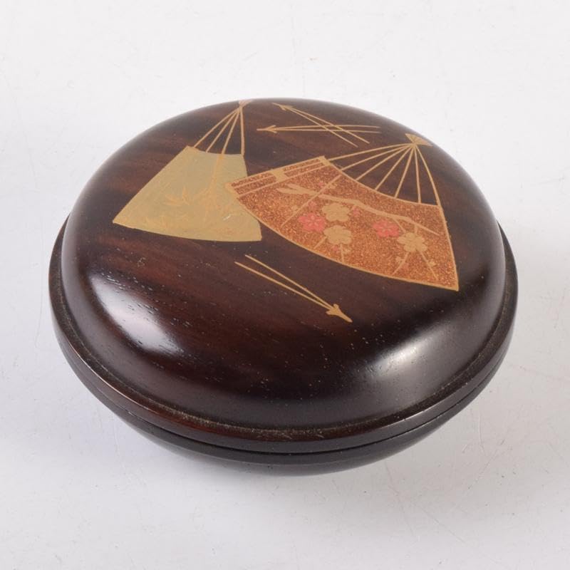 茶道具　荒木省山造　紫檀製　金蒔絵扇松葉文　香合　共箱　M　7146 茶道具 荒木省山造 紫檀製 金蒔絵扇松葉文 香合 共箱 M